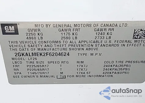 2015 GMC Terrain Sle-1 из США, поврежденный, VIN 2GKALMEK2F6204624